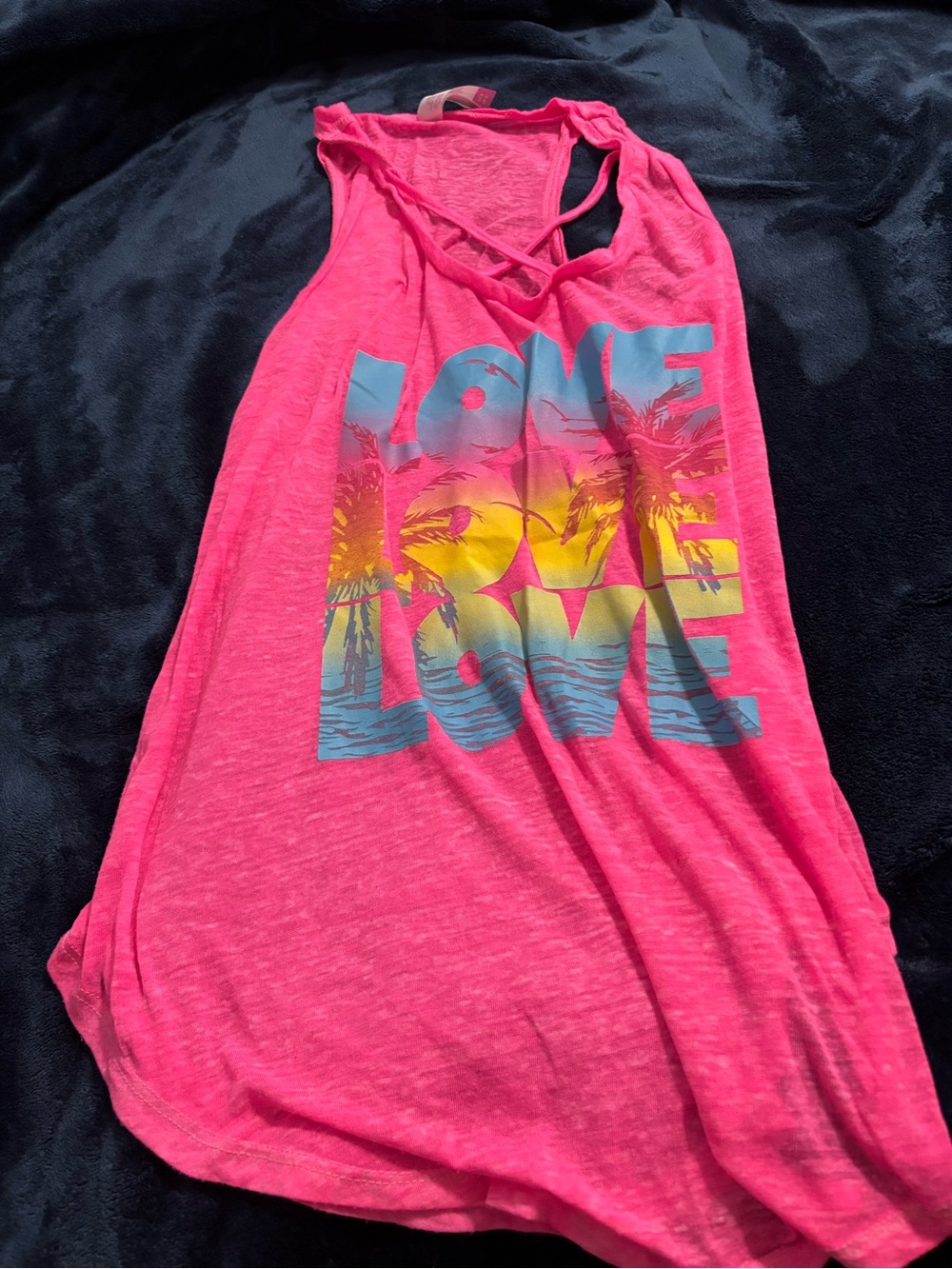 No Boundaries Pink Tropical Graphic Crisscross Tank Top